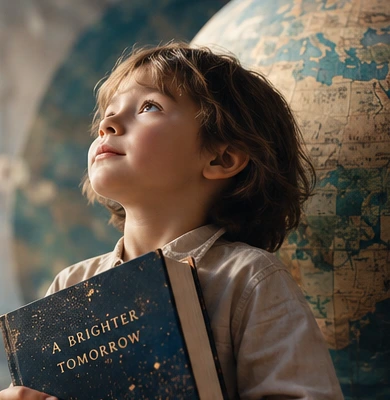 A young creator holding a book